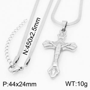 Stainless steel 450x2.5mm snake chain with jesus pendant trendy silver necklace - KN231739-Z