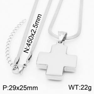 Stainless steel 450x2.5mm snake chain with  thicker cross pendant trendy silver necklace - KN231741-Z