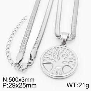 Stainless steel 500x3mm snake chain with life tree circle pendant trendy silver necklace - KN231766-Z