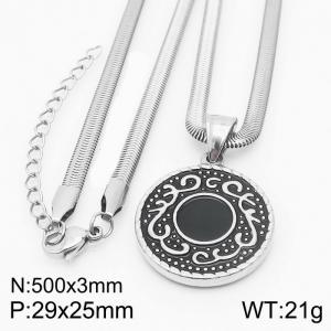 Stainless steel 500x3mm snake chain with sun circle pendant black clolor trendy silver necklace - KN231768-Z