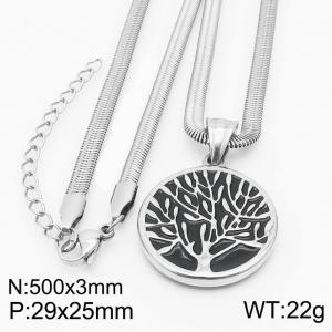 Stainless steel 500x3mm snake chain with blooming life tree pendant black clolor trendy silver necklace - KN231769-Z