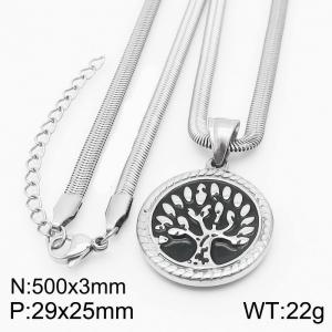 Stainless steel 500x3mm snake chain with life tree pendant black clolor trendy silver necklace - KN231770-Z