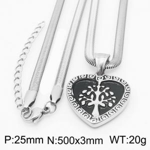 Stainless steel 500x3mm snake chain with life tree heart pendant black clolor trendy silver necklace - KN231771-Z