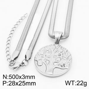 Stainless steel 500x3mm snake chain with life tree circle pendant trendy silver necklace - KN231772-Z