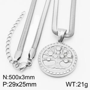 Stainless steel 500x3mm snake chain with life tree circle pendant trendy silver necklace - KN231775-Z