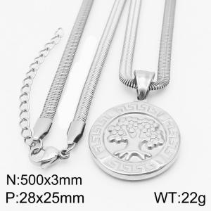 Stainless steel 500x3mm snake chain with life tree circle pendant trendy silver necklace - KN231776-Z