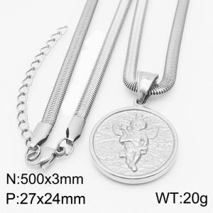 Stainless steel 500x3mm snake chain with angel circle pendant trendy silver necklace - KN231777-Z