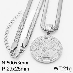 Stainless steel 500x3mm snake chain with life tree circle pendant trendy silver necklace - KN231779-Z