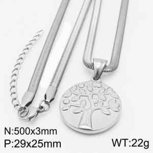 Stainless steel 500x3mm snake chain with life tree circle pendant trendy silver necklace - KN231781-Z