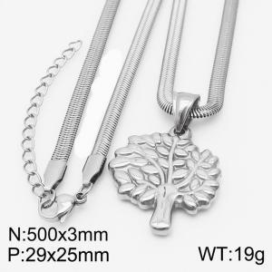 Stainless steel 500x3mm snake chain with life tree pendant trendy silver necklace - KN231783-Z