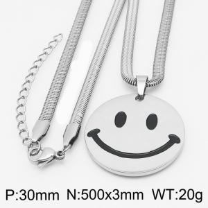 Stainless steel 500x3mm snake chain with big smile face circle pendant trendy silver necklace - KN231785-Z
