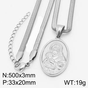 Stainless steel 500x3mm snake chain with religious pendant trendy silver necklace - KN231786-Z