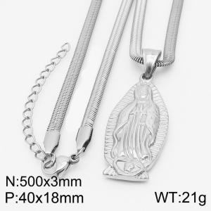 Stainless steel 500x3mm snake chain with religious pendant trendy silver necklace - KN231787-Z
