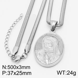 Stainless steel 500x3mm snake chain with religious pendant trendy silver necklace - KN231789-Z