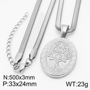 Stainless steel 500x3mm snake chain with life tree pendant trendy silver necklace - KN231790-Z