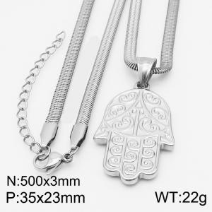 Stainless steel 500x3mm snake chain with palm pendant trendy silver necklace - KN231791-Z