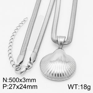 Stainless steel 500x3mm snake chain with shell pendant trendy silver necklace - KN231794-Z