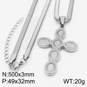 Stainless steel 500x3mm snake chain with cross pendant trendy silver necklace - KN231796-Z