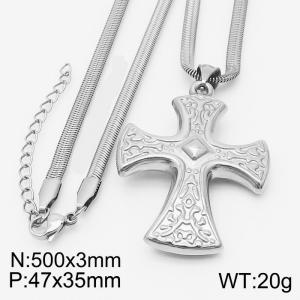 Stainless steel 500x3mm snake chain with cross pendant trendy silver necklace - KN231797-Z