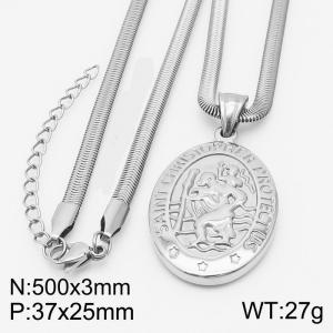 Stainless steel 500x3mm snake chain with religious pendant trendy silver necklace - KN231798-Z