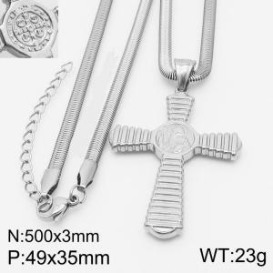 Stainless steel 500x3mm snake chain with religious cross pendant trendy silver necklace - KN231801-Z