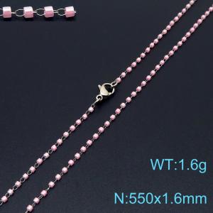 Vintage Style 550 X 1.6 mm Stainless Steel Women Necklace With Harmless Plastic Pink Beads - KN231824-Z