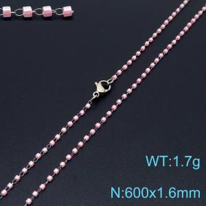 Vintage Style 600 X 1.6 mm Stainless Steel Women Necklace With Harmless Plastic Pink Beads - KN231825-Z