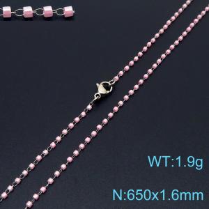 Vintage Style 650 X 1.6 mm Stainless Steel Women Necklace With Harmless Plastic Pink Beads - KN231826-Z