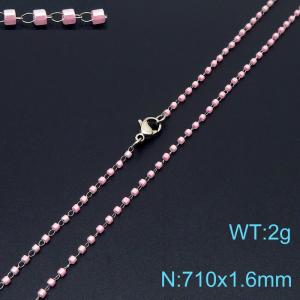Vintage Style 710 X 1.6 mm Stainless Steel Women Necklace With Harmless Plastic Pink Beads - KN231827-Z
