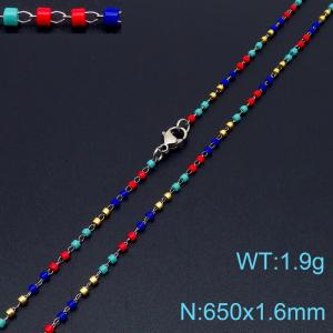 Vintage Style 650 X 1.6 mm Stainless Steel Women Necklace With Harmless Plastic Multicolor Beads - KN231862-Z