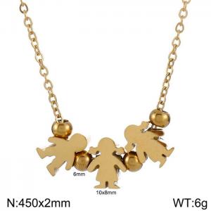 1 Boys 2 Girl Necklace Women Stainless Steel 304 Child Charm Pendant Gold Color - KN231882-Z