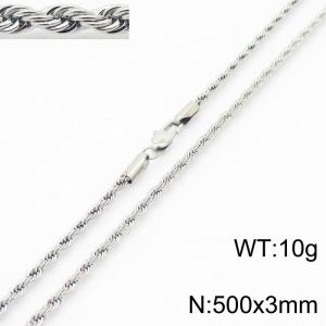 Silver 500x3mm Rope Chain Stainless Steel Necklace - KN231952-Z