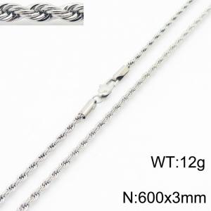 Silver 600x3mm Rope Chain Stainless Steel Necklace - KN231953-Z