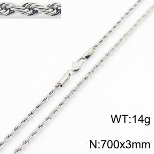 Silver 700x3mm Rope Chain Stainless Steel Necklace - KN231954-Z