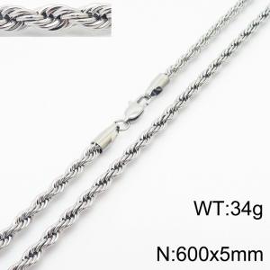 Silver 600x5mm Rope Chain Stainless Steel Necklace - KN231965-Z