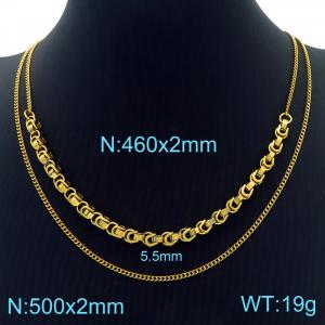 Stainless steel double patchwork imperial chain necklace for men and women - KN232047-Z