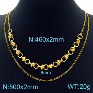 Cool style stainless steel spliced double pearl knotted chain necklace for men and women - KN232049-Z