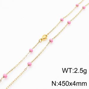 4mm X 45cm Gold Plated Stainless Steel Necklace With Pink Beads - KN232058-Z