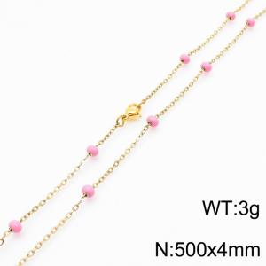 4mm X 50cm Gold Plated Stainless Steel Necklace With Pink Beads - KN232059-Z
