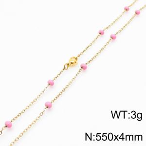 4mm X 55cm Gold Plated Stainless Steel Necklace With Pink Beads - KN232060-Z