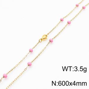 4mm X 60cm Gold Plated Stainless Steel Necklace With Pink Beads - KN232061-Z