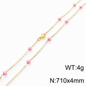 4mm X 71cm Gold Plated Stainless Steel Necklace With Pink Beads - KN232063-Z