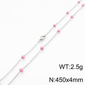 4mm X 45cm Silver Plated Stainless Steel Necklace With Pink Beads - KN232065-Z