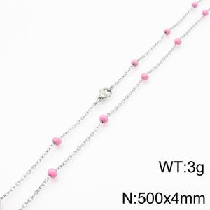 4mm X 50cm Silver Plated Stainless Steel Necklace With Pink Beads - KN232066-Z