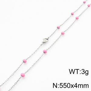 4mm X 55cm Silver Plated Stainless Steel Necklace With Pink Beads - KN232067-Z