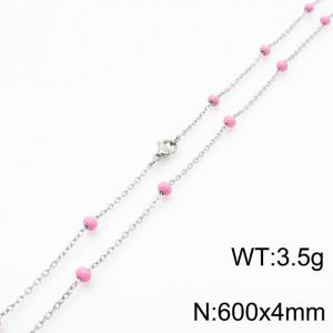 4mm X 60cm Silver Plated Stainless Steel Necklace With Pink Beads - KN232068-Z