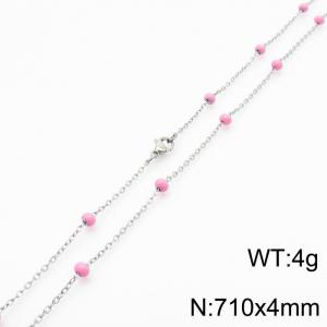 4mm X 71cm Silver Plated Stainless Steel Necklace With Pink Beads - KN232070-Z