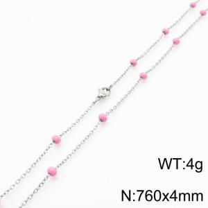 4mm X 76cm Silver Plated Stainless Steel Necklace With Pink Beads - KN232071-Z