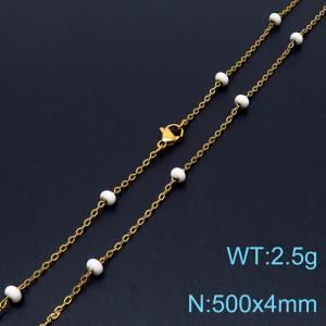 4mm X 45cm Gold Plated Stainless Steel Necklace With White Beads - KN232072-Z