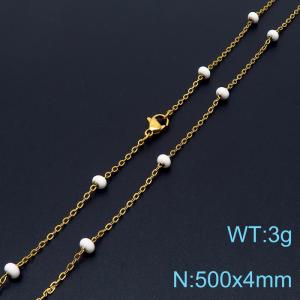 4mm X 50cm Gold Plated Stainless Steel Necklace With White Beads - KN232073-Z